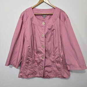 J Jill Womens Pink Button Up Jacket Cardigan Size 28 Stretch 3/4 Sleeve Spring
